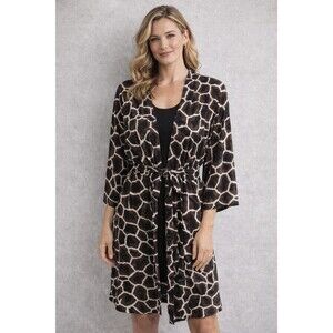 TAHARI Leopard Print Long Sleeve Robe/Cover Up with tie - Size Large Comfy!!!